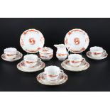 Meissen Roter Hofdrache 5 Kaffeegedecke mit Milch und Zucker, coffee set for 5 pers.,