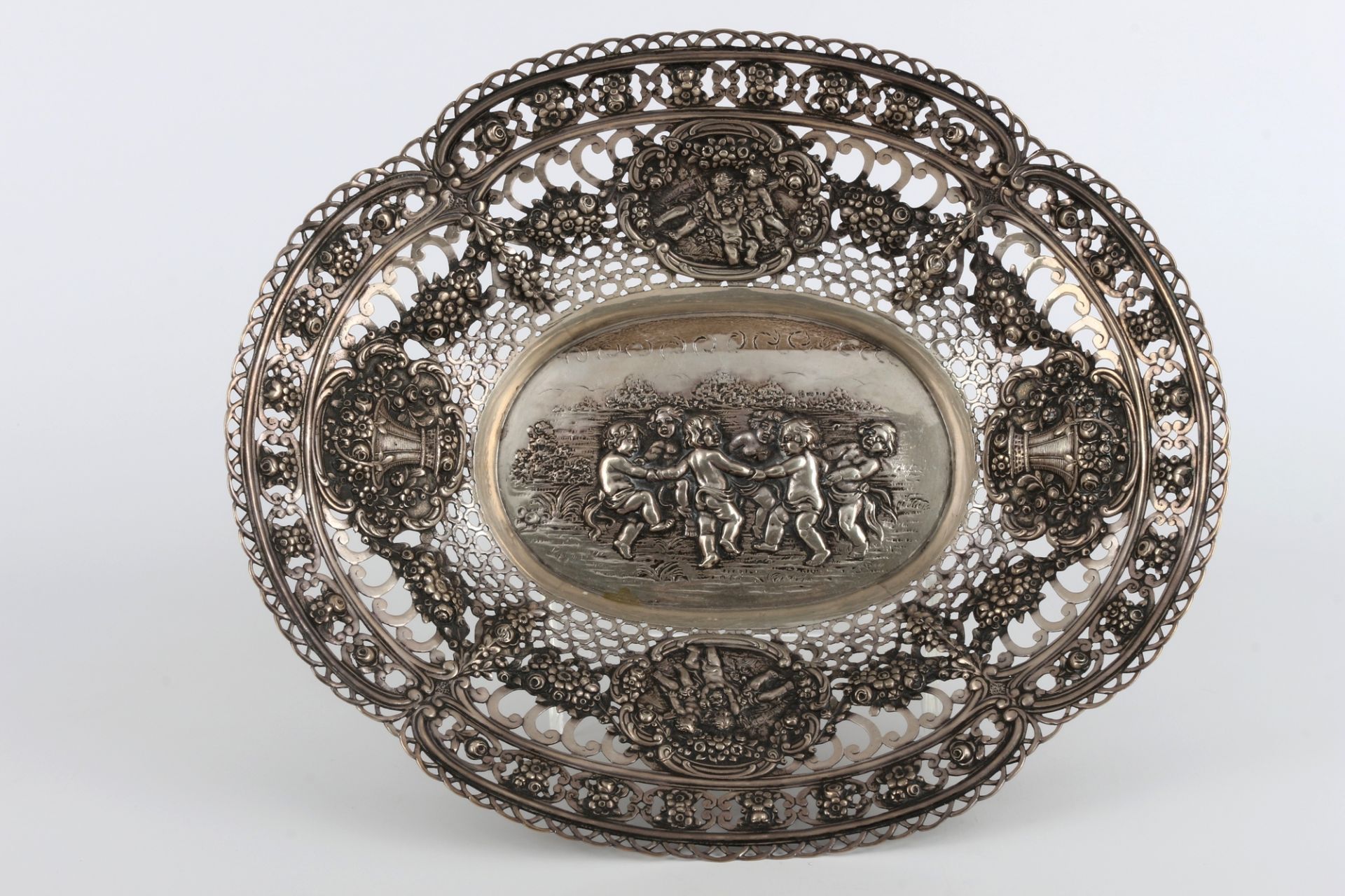 Jugendstil 800 Silber Puttenschale, silver cutwork bowl art nouveau, - Image 3 of 4