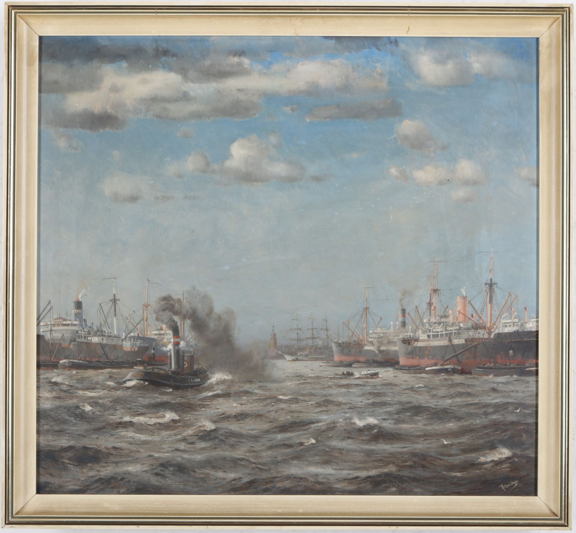 Marinemaler R. Schmidt - Hafenszene, harbor scene, - Bild 2 aus 4