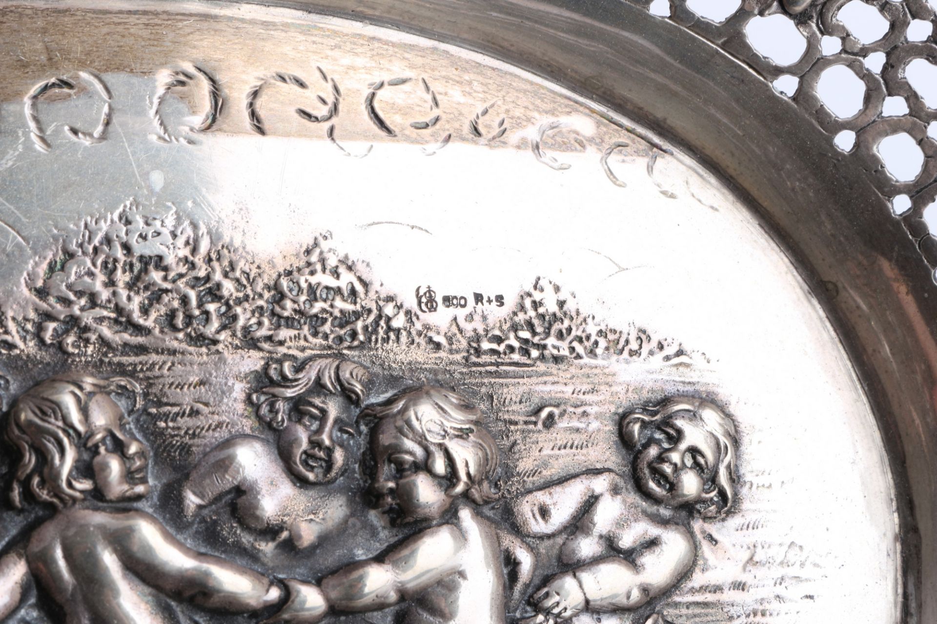 Jugendstil 800 Silber Puttenschale, silver cutwork bowl art nouveau, - Image 4 of 4