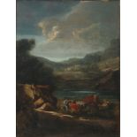 Altmeister 18. Jahrhundert Rast mit Tieren am Flussufer, old master painting 18th century