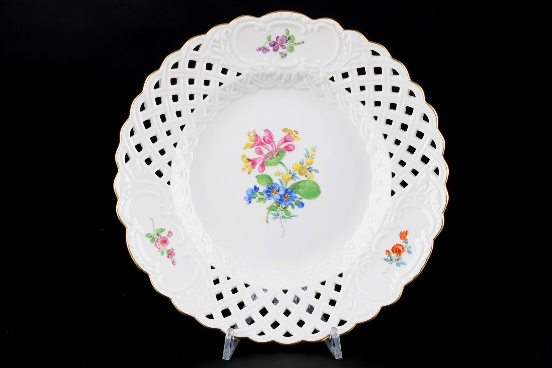 Meissen Blumenmalerei 4 Durchbruch-Teller, cutwork plates, - Image 2 of 6