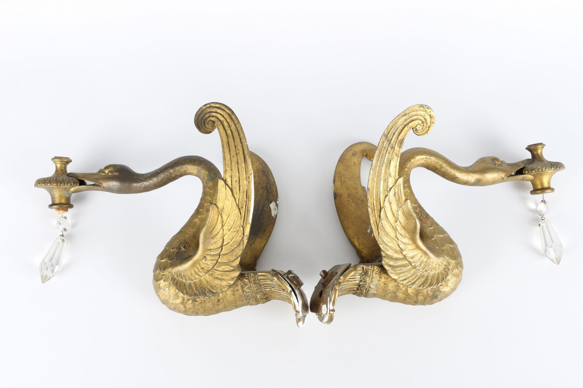 Russland 19. Jahrhundert, Paar Bronze Schwanenleuchter, pair of swan kandelaber, - Image 2 of 6