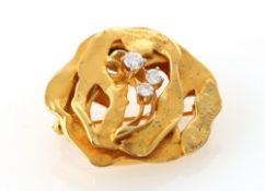 585 Gold Brosche mit 3 Brillanten 0,30ct , gold diamond brooch,