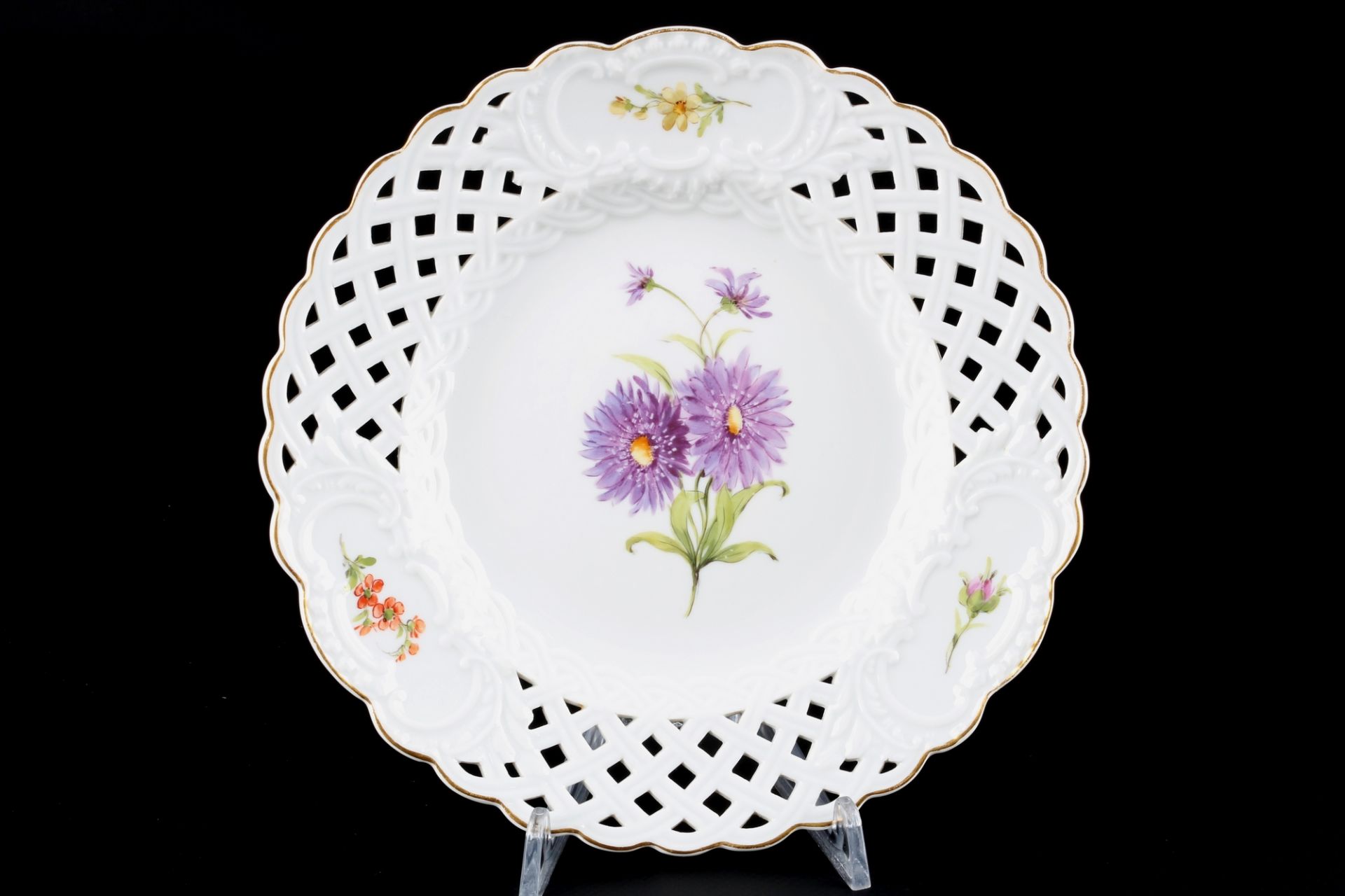 Meissen Blumenmalerei 4 Durchbruch-Teller, cutwork plates, - Image 5 of 6