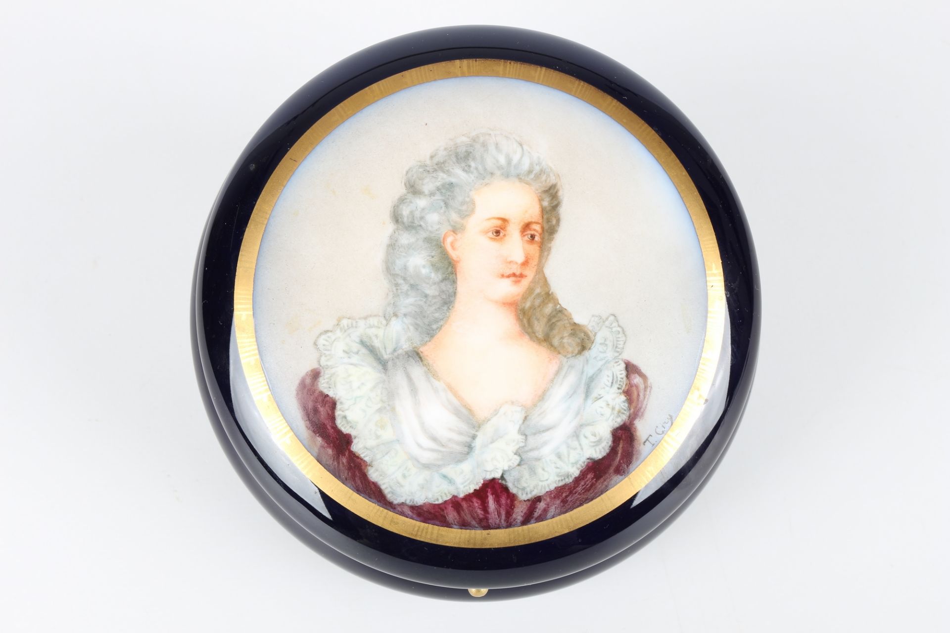 Porzellandeckeldose mit Portrait einer Dame um 1900, lid box with female portrait 19th century, - Image 2 of 6