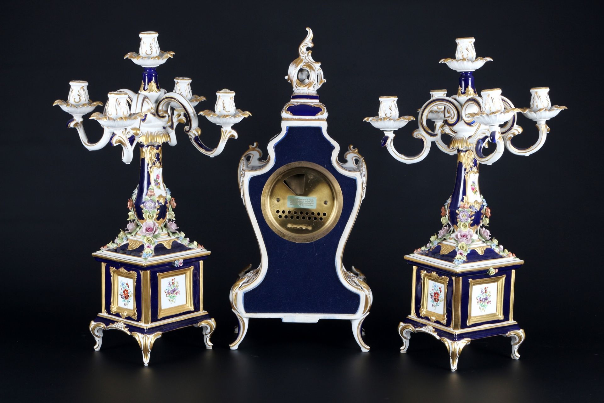 Sandizell Höffner & Co Dresden große Kaminuhr mit Kandelaber, mantel clock with pair candelabre, - Image 6 of 10