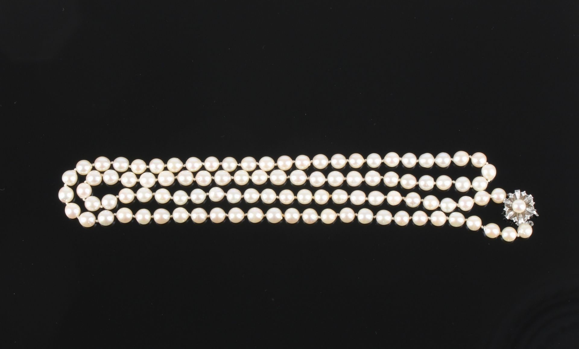 Akoya Perlen Collier mit 585 Goldverschluss Brillanten und Perle, pearl necklace diamond pearl lock, - Image 4 of 5