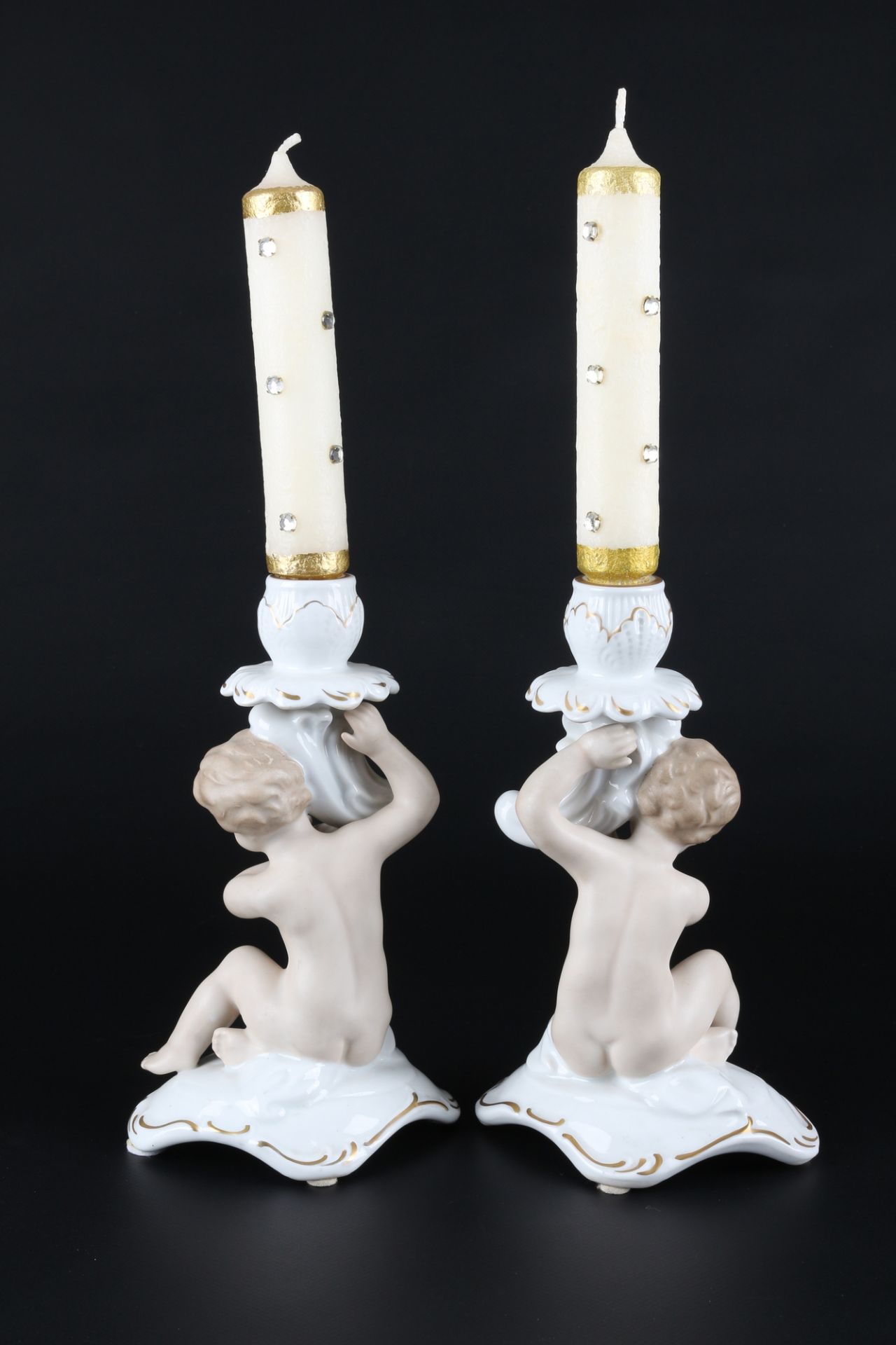 Wallendorf Putten - Leuchterpaar mit Puttenfigur, pair of candlesticks and figure, - Image 5 of 6