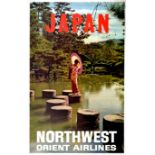 Travel Poster Japan Northwest Orient Airlines Garden