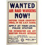 War Poster Wanted Air Raid Wardens ARP WWII USA