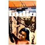 Travel Poster India Boats Young Girl Madras