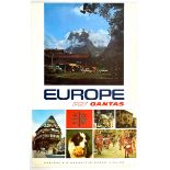 Travel Poster Europe Fly Qantas Airline