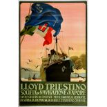 Travel Poster Lloyd Triestino Steam Ship India Egypt Far East