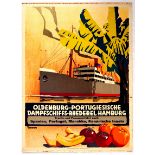 Travel Poster Oldenburg Steamship Hamburg Morocco Spain Portugal Art Deco