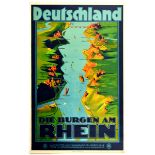Travel Poster Germany Rhine Castles Railway