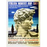 Travel Poster Italy Awaits David Michelangelo Italian Railway