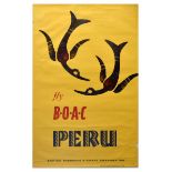 Travel Poster Peru South America Fly BOAC Airline Bird Design