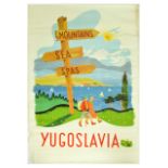Travel Poster Yugoslavia Hiking Mountains Sea Spa