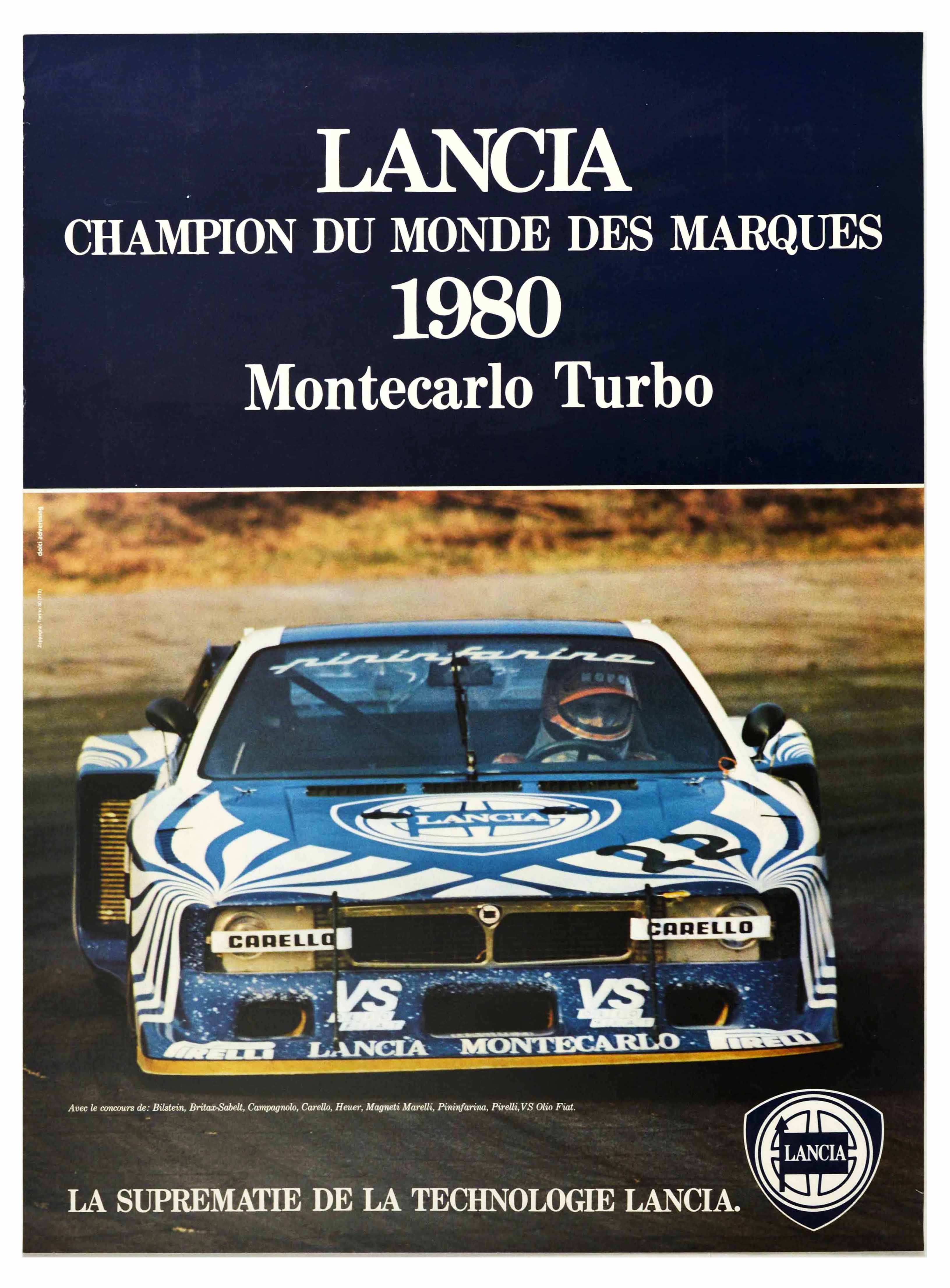 Advertising Poster Lancia World Champion Brands Monte Carlo Turbo