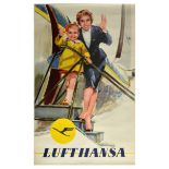 Travel Poster Lufthansa Airline Stewardess Germany