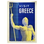 Travel Poster Greece Athens Greek God Poseidon