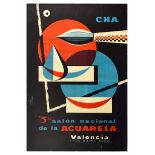 Advertising Poster Watercolor Art Valencia Spain Midcentury Modern