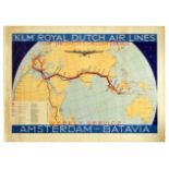 Travel Poster KLM Royal Dutch Airline Amsterdam Batavia Map