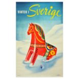 Travel Poster Winter in Sweden Ski Horse