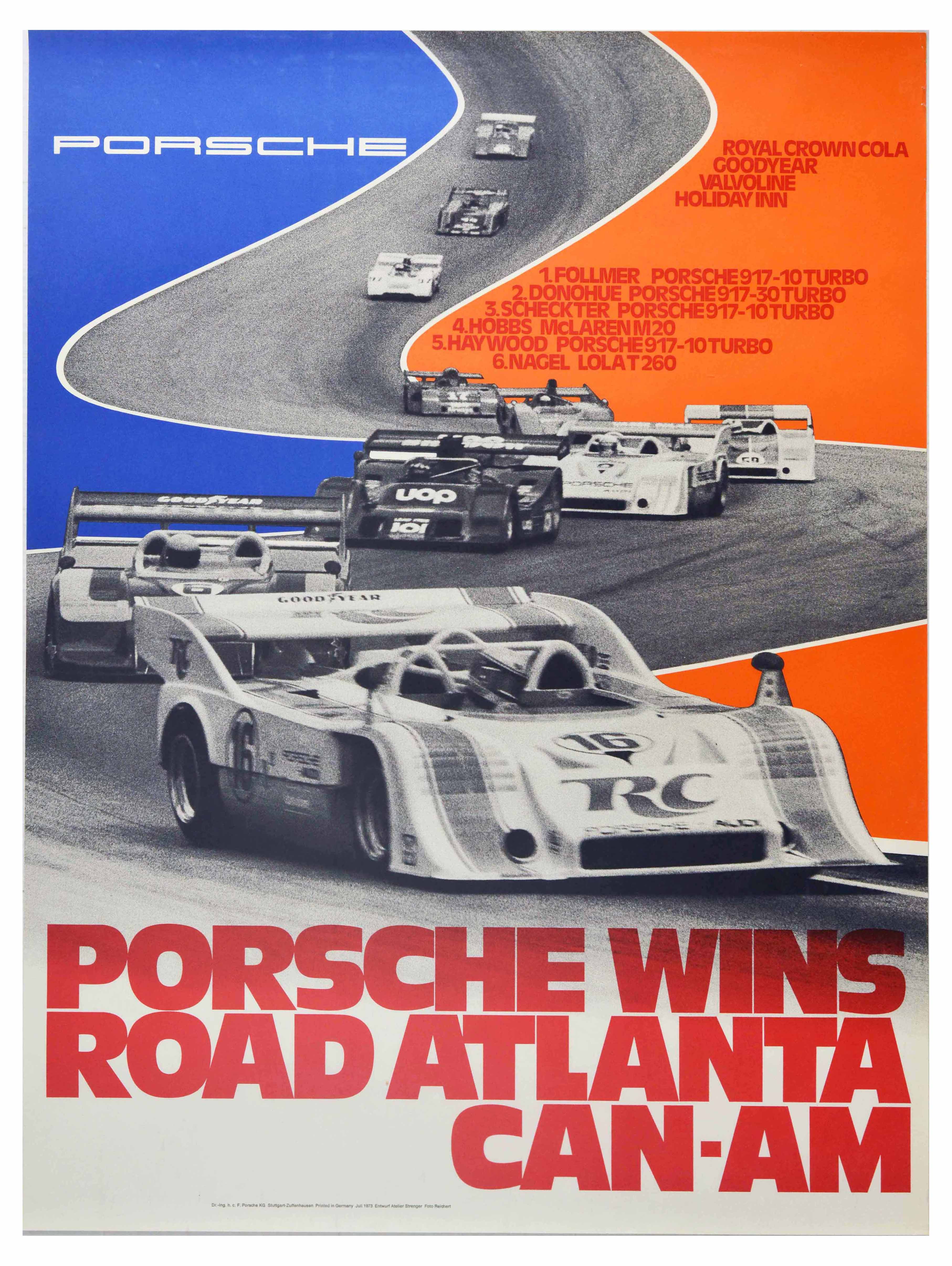 Sport Poster Porsche 917 Wins Road Atlanta CanAm Crown Cola Valvoline Holiday Inn
