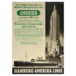 Advertising Poster Hamburg Amerika Linie HAPAG New York Rockefeller Center USA