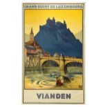 Travel Poster Vianden Grand Duche du Luxembourg River Bridge