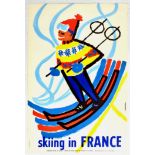 Advertising Poster Skiing in France Winter Sport Midcentury Modern