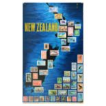 Travel Poster New Zealand Stamps Map Sea