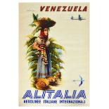 Travel Poster Venezuela Alitalia Airline Plane