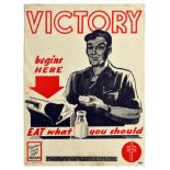 War Poster Victory Begins Here Home Front WWII USA Food Nutrition