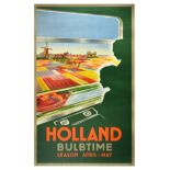 Travel Poster Holland Bulbtime Tulip Fields Train April May