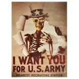 Propaganda Poster I Want You For U.S Army Skull Skeleton WWI Anti War