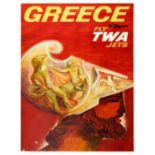 Travel Poster TWA Airlines Greece Sculpture David Klein