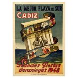 Advertising Poster Cadiz Spain La Mejor Playa del Sur Beach Sea