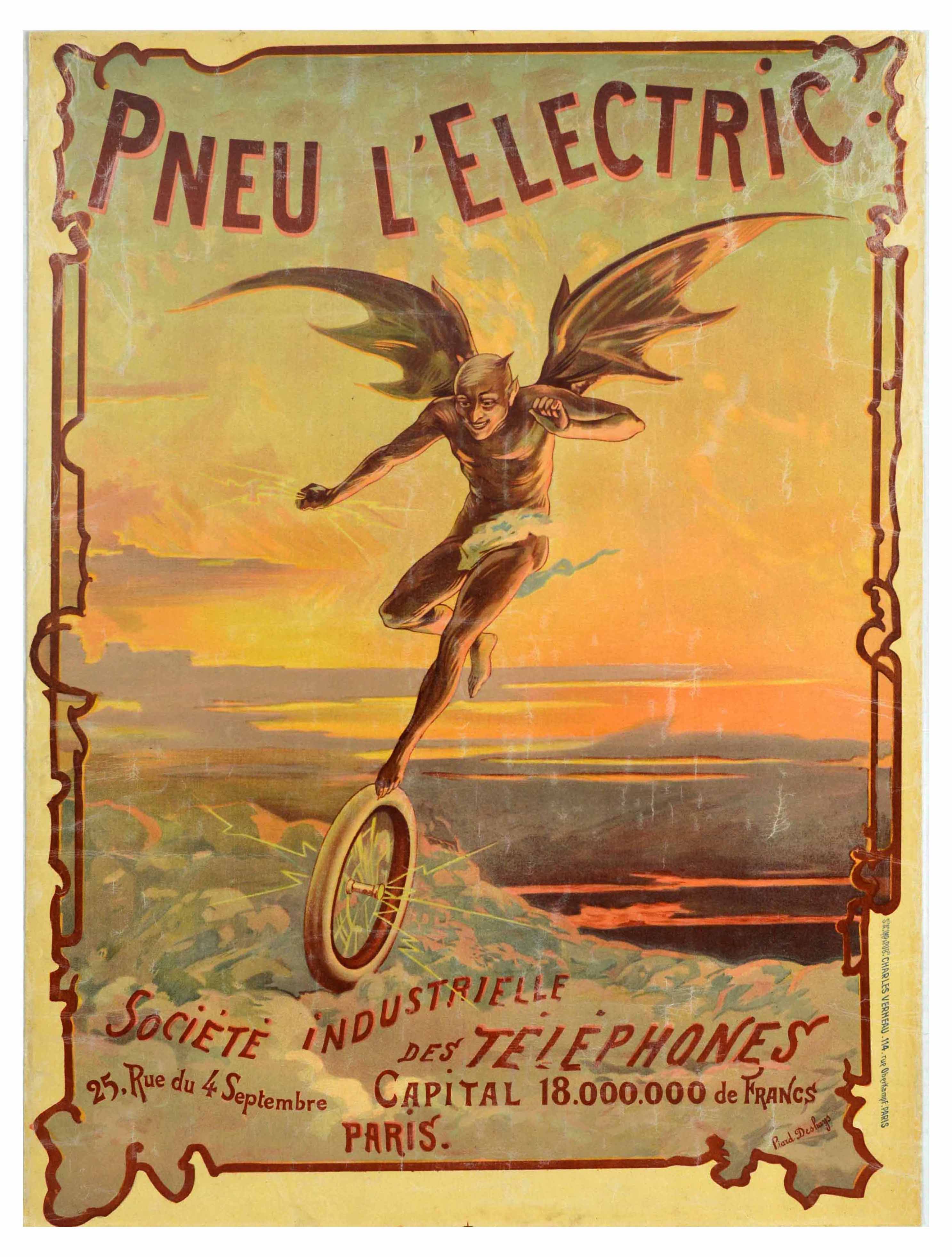 Advertising Poster Pneu Electric Devil Wings Paris France