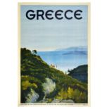 Travel Poster Greece Hills Mediterranean Sea Horse Island