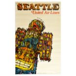 Travel Poster United Airlines Seattle Travel Totem Pole