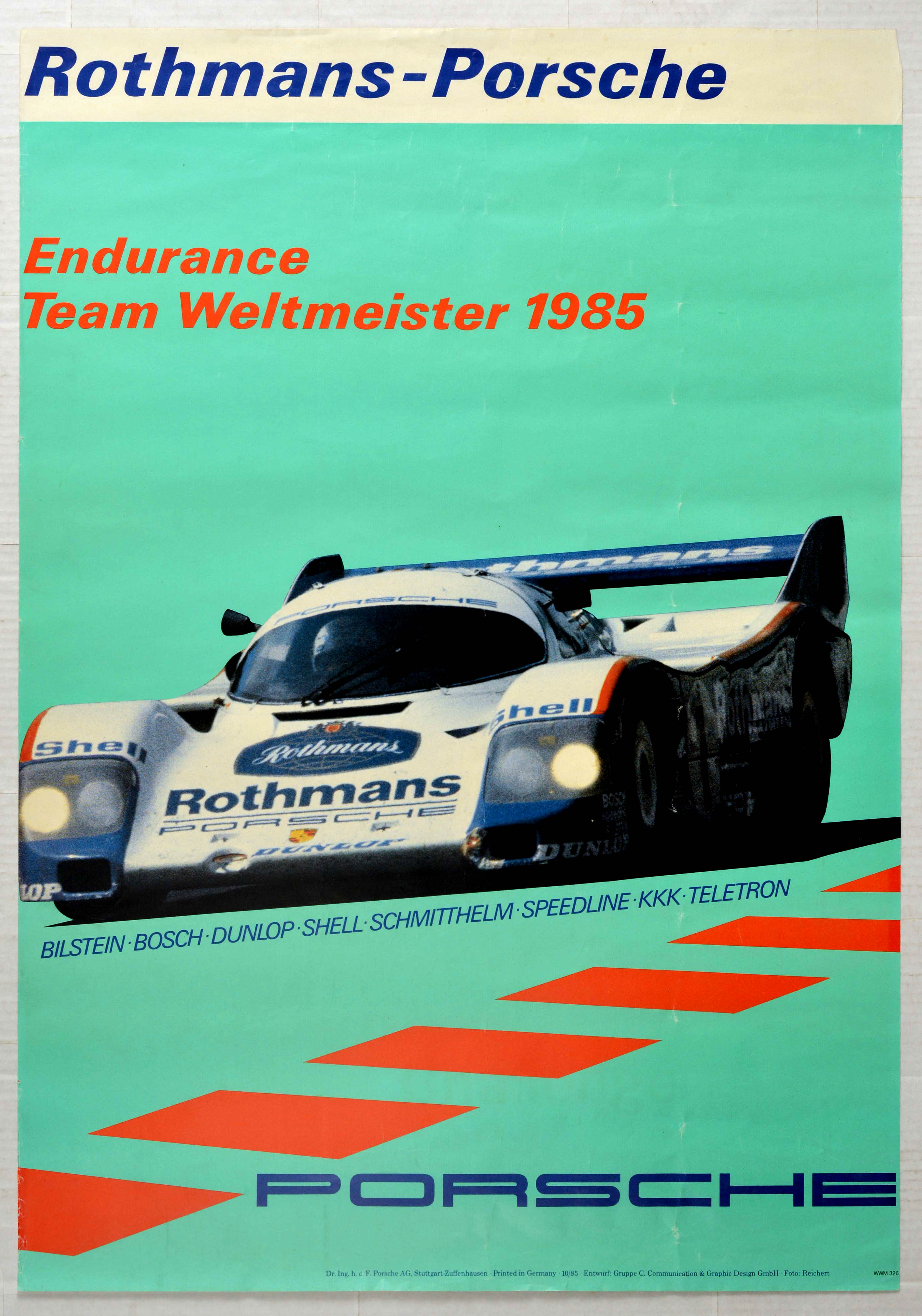 Advertising Poster Rothmans Porsche Endurance Team World Champion 1985