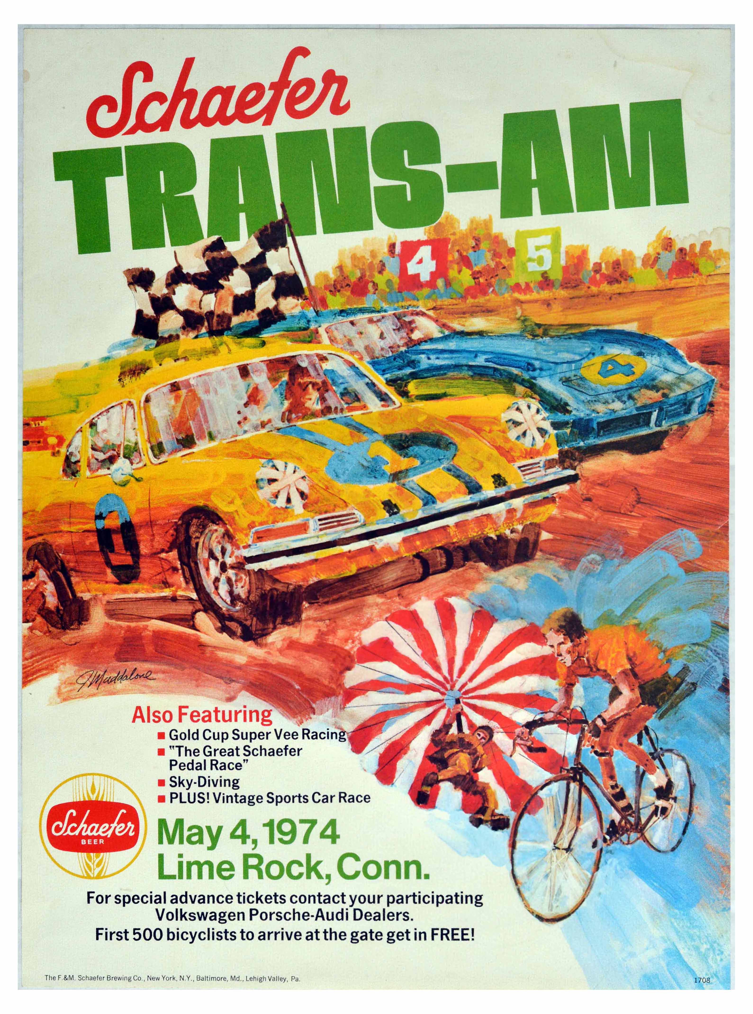 Advertising Poster Schaefer TransAm Race Porsche Corvette Lime Rock Connecticut