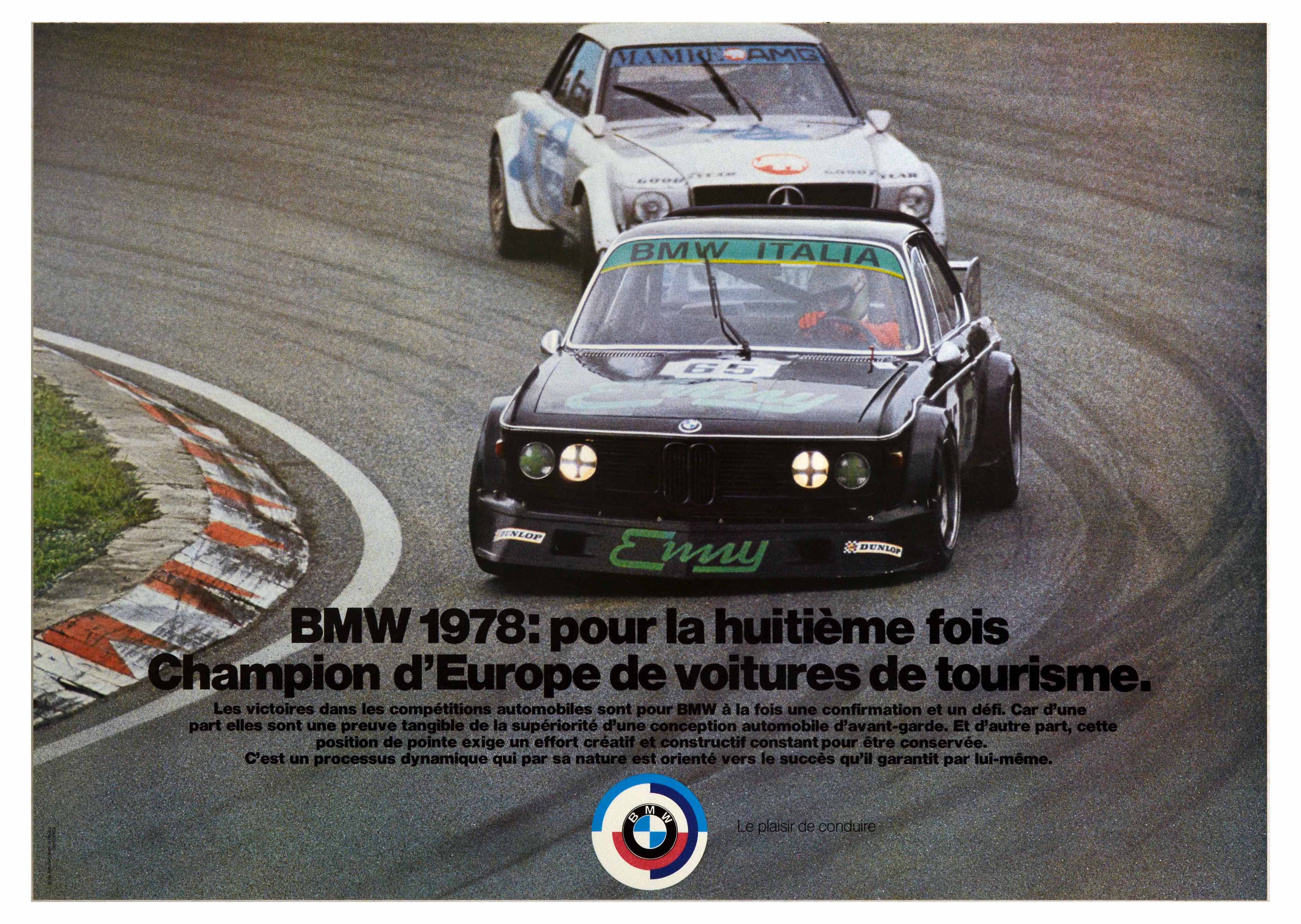 Advertising Poster BMW Europe Champion Touring Car Motor Racing