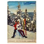 Travel Poster Winter Sports Skiing Harz Germany Lufthansa