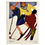 Sport Poster Art Deco Skiers Winter Ski Spain