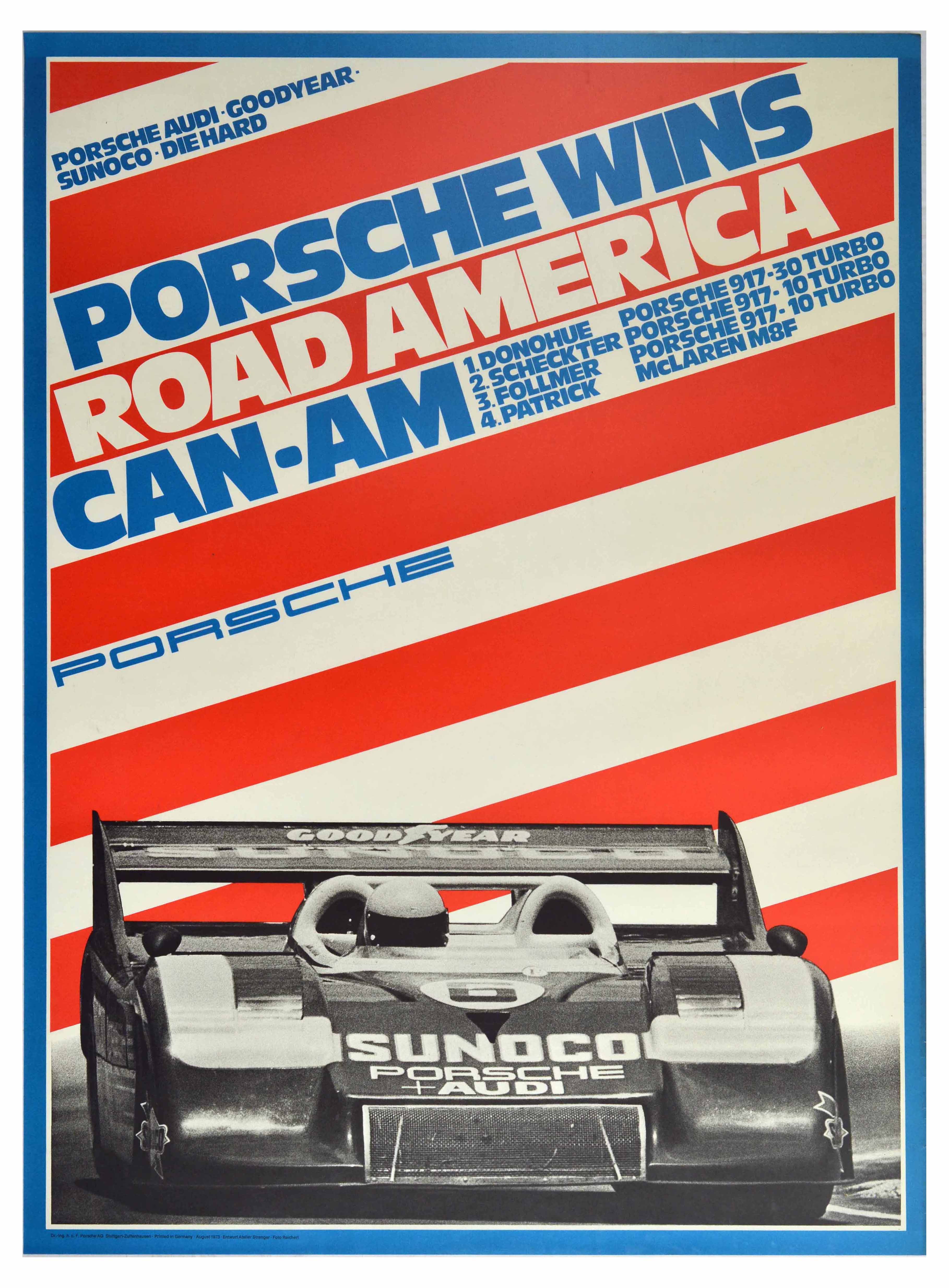 Advertising Poster Porsche 917 Wins Road America CanAm Sunoco Goodyear Audi