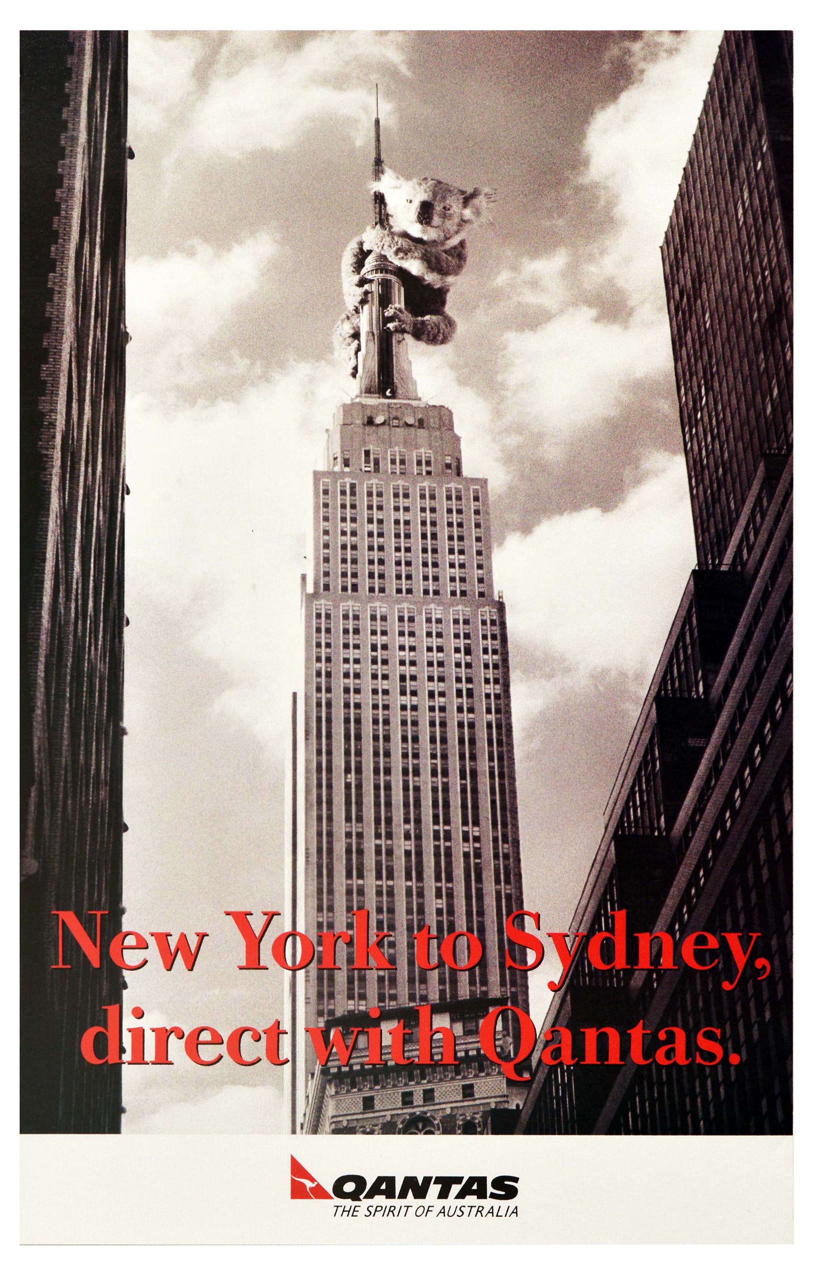 Travel Poster Qantas Airlines Koala New York Sydney